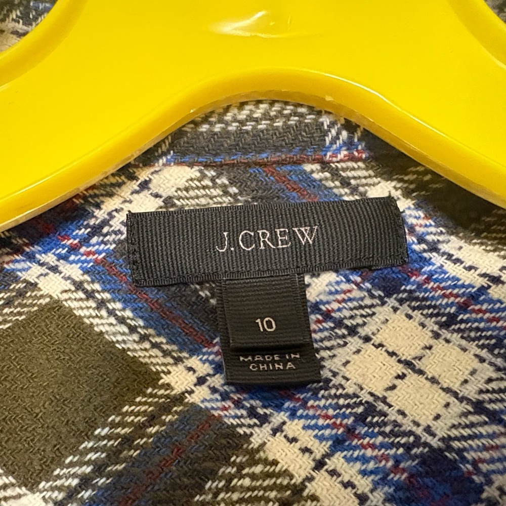 J.Crew Green Blue White Plaid Button Up Plaid Flannel Shirt Size 10 Cabin Fall - Picture 3 of 4